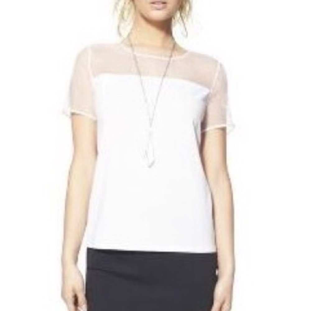 Prabal Gurung for Target White Blouse with Sheer Neckline and Sleeves Size Small
